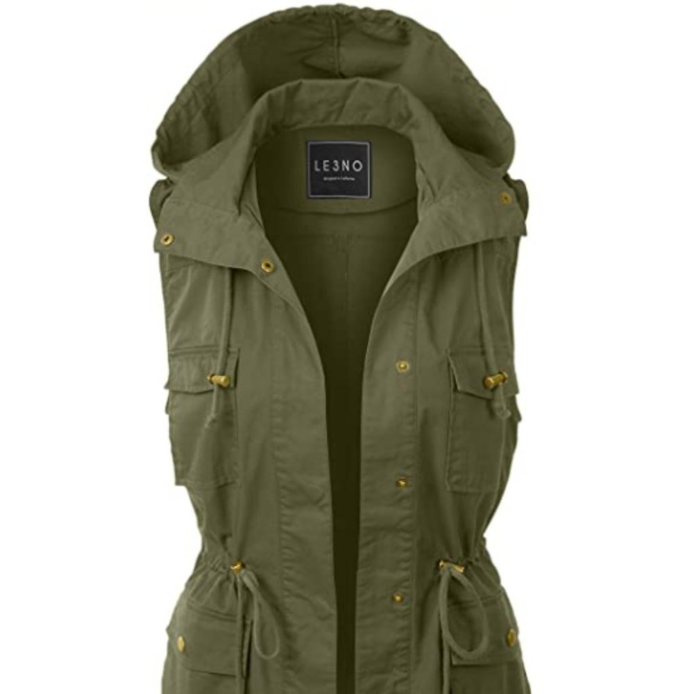 Le3no Drawstring Waist Hoodie Vest